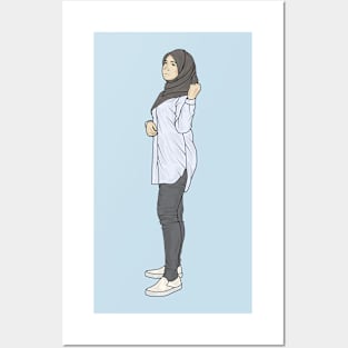 Hijab Girl Blue Sky Outfit Posters and Art